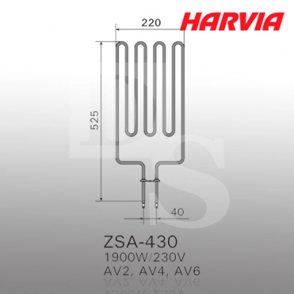 1Тэн для печей Harvia ZSA-430 1900 Вт/230 В (Оригинал)